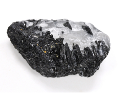 Кварц, черный турмалин (шерл), необработанный образец, Бразилия (50*29*23 мм, 39 г) №38082