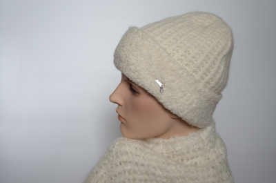 Вязаный комплект белая шапка с отворотом и шарф Vizio Италия 6270 CR