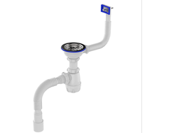 Сифон для кухни 3 1/2"х40 с пластиковой решеткой,прямоуг.перелив,гиб.тр.40х40/50,PB [54719]