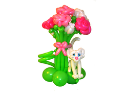 Букет "Полянка цветов с кошечкой"