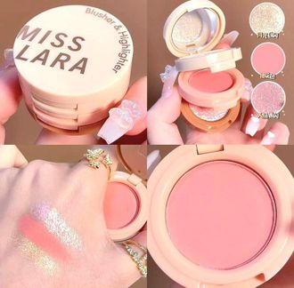 Хайлайтер-румяна для лица Miss Lara 3 colors Blush Makeup Palette