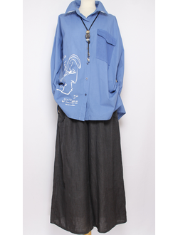 Рубашка хлопок "Карман девушка" голубая