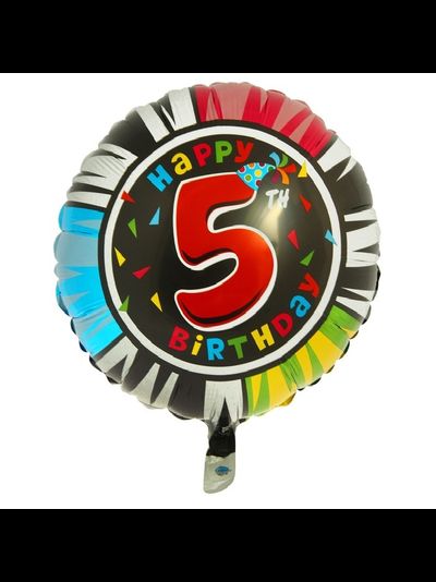 Шар фольгированный с гелием круг "5 с днем рождения!" 46см