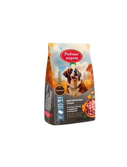 Родные Корма Сухой корм для взрослых собак крупных пород с Индейкой и овощами 12 кг