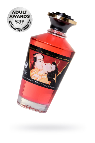 2208 Масло массажное для тела Shunga «Клубника и шампанское»Sparkling Strawberry Wine,разогревающее,100мл