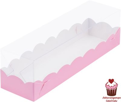 КОРОБКА ДЛЯ МАКАРОН РОЗОВАЯ (ПРОЗРАЧНАЯ КРЫШКА) 19Х5,5Х5,5 СМ