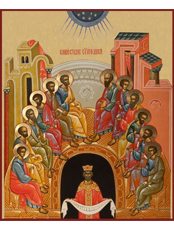 Сошествие Святого Духа. Рукописная православная икона.