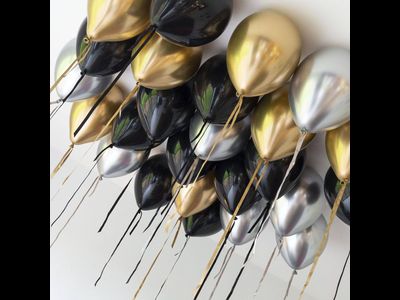 Шары на атласной ленте хром золото,хром серебро,черный пастель 15шт