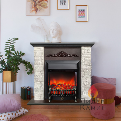 Электрокамин Malta AO белый камень с очагом Fobos