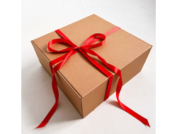 2 штуки - Огромная подарочная коробка GILEV 45х45х20см с красной лентой и наполнителем крафт