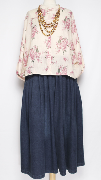 Рубашка Бохо "ПРОВАНС СТОЙКА КИМОНО" белая\розовый букет р.44-52