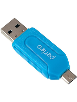 Картридер Perfeo Card Reader SD/MMC+Micro SD+MS+M2 + adapter with OTG (PF-VI-O004-blue)