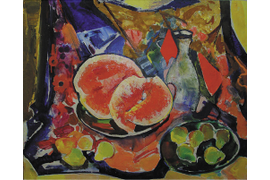 «Натюрморт с арбузом и белой вазой», 1981 г., холст, масло, 80х100