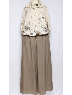 Брюки "Лён широкие с защипами на поясе" т.бежевые, св.бежевые, белые р.48-56