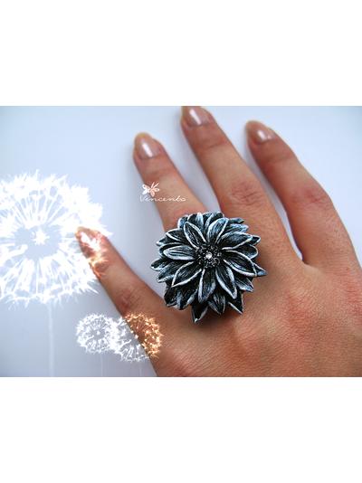Кольцо "Ночной Цветок". Необычное кольцо в виде чёрного цветка