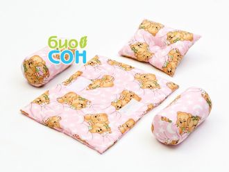 Детская подушка для новорожденных BabySet (мишки на розовом)