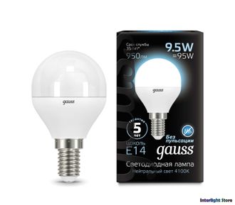 Gauss LED Globe 9.5w 840 E14