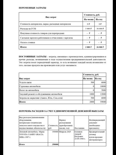 Профессиональный расчет финансового план для бизнес-плана под выплату от  ЦЗН