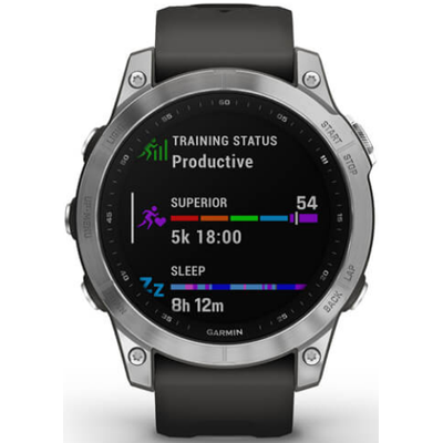 Умные часы Garmin Fenix 7 серебристый с графитовым силиконовым ремешком