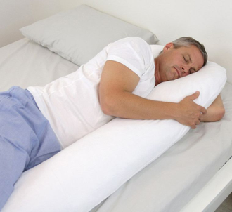 Подушка обнимашка для мужчины Г 230 см холлофайбер с наволочкой на молнии сатин страйп белый