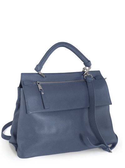 (АРТИКУЛ: 10050/1/5) СУМКА ЖЕНСКАЯ СРЕДНЕГО РАЗМЕРА, НАТУРАЛЬНАЯ КОЖА, ГРЯЗНО-ГОЛУБАЯ, ДВА ОТДЕЛЕНИЯ, С ПЛЕЧЕВЫМ РЕМНЕМ