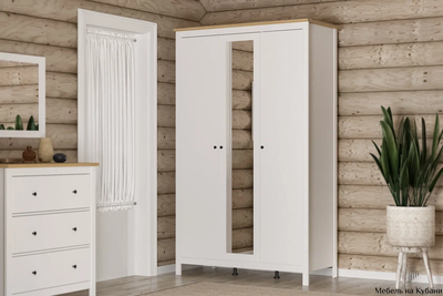 2.08.01.040.14 САГА шкаф 3 двери с зеркалом белый/ясень