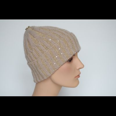 Кремовая вязаная шапка с пайетками Vizio Италия 8064 CRYO