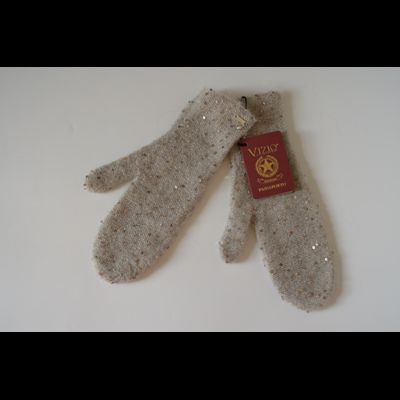 Вязаные варежки с пайетками Италия Vizio 1042 MU бежевые
