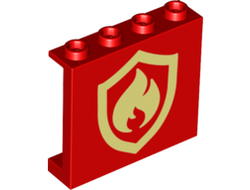 Panel 1 x 4 x 3 with Side Supports - Hollow Studs with Fire Logo Badge Pattern, Red (60581pb158 / 6329570)