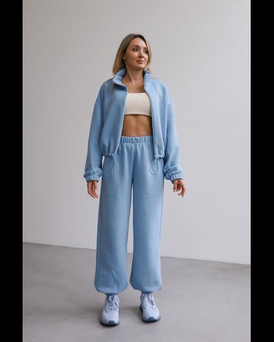 Брюки c манжетами хлопковый велюр (небесный)