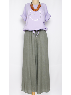 Юбка-брюки "Лён1" хаки  р.46-54