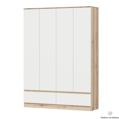 Брауни шкаф четырехстворчатый (с ящиками) Дуб Делано/Белый