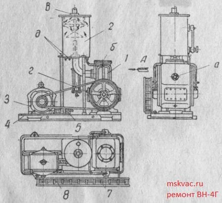ВН-4Г, вакуумный насос, схема агрегата вакуумного, общий вид. Ремонт ВН-4Г.