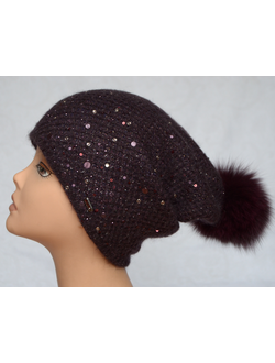 Сливовая шапка Vizio 6161 с помпоном и украшениями фото