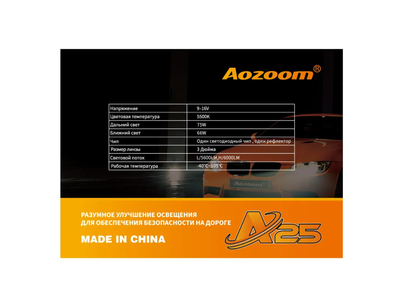Билед модули Aozoom A25 2025 3.0 дюйма, 2 чипа, 5500K, 12V, 66W/75W, крепление 3R (комплект, 2шт)