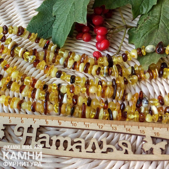 Янтарь микс округлая крошка 3-7х7-13 мм, цена за нить 19 см