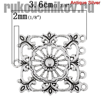 коннектор для бижутерии "Квадрат", цвет-античное серебро