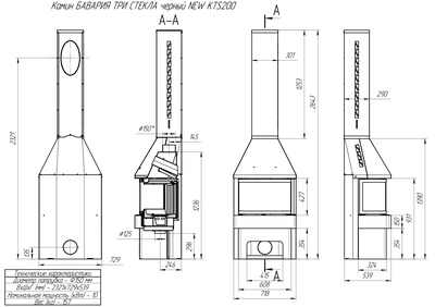 Камин ПАНОРАМА ТРИ СТЕКЛА черный / графит, Экокамин (Россия)