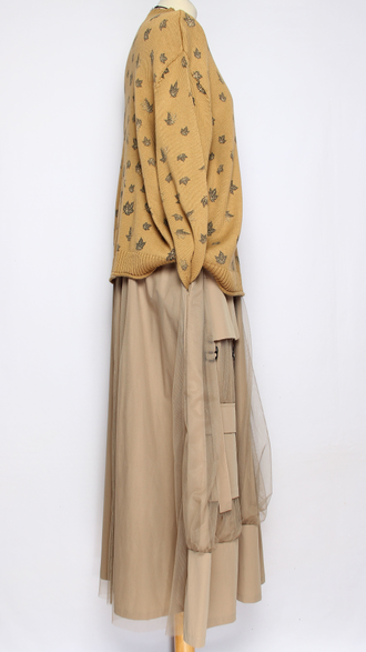 ДЖЕМПЕР ХЛОПОК "СТОЙКА МЕЛКИЕ ЛИСТИКИ" горчичный, мокко до р.54