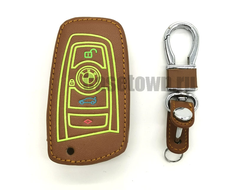 Коричневый чехол на ключ бмв ф10 (кнопки с подсветкой Neon)