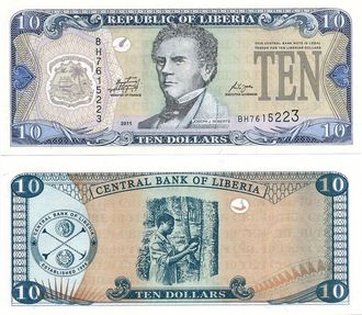Либерия 10 долларов 2011 г.