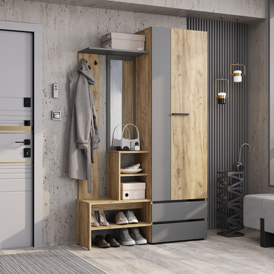 Прихожая Твист ПР-04 крафт-графит (Мебелони)