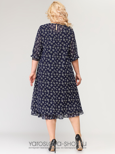 Нарядное платье синего цвета с белыми кругами
