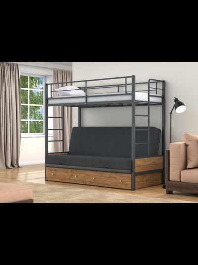 Двухъярусная кровать-диван Дакар 1 Серый (вставки дуб крафт табак)