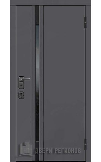 Дверь металлическая "Обсидиан Термо"Серая эмаль/Эмаль белая, вставка черное стекло