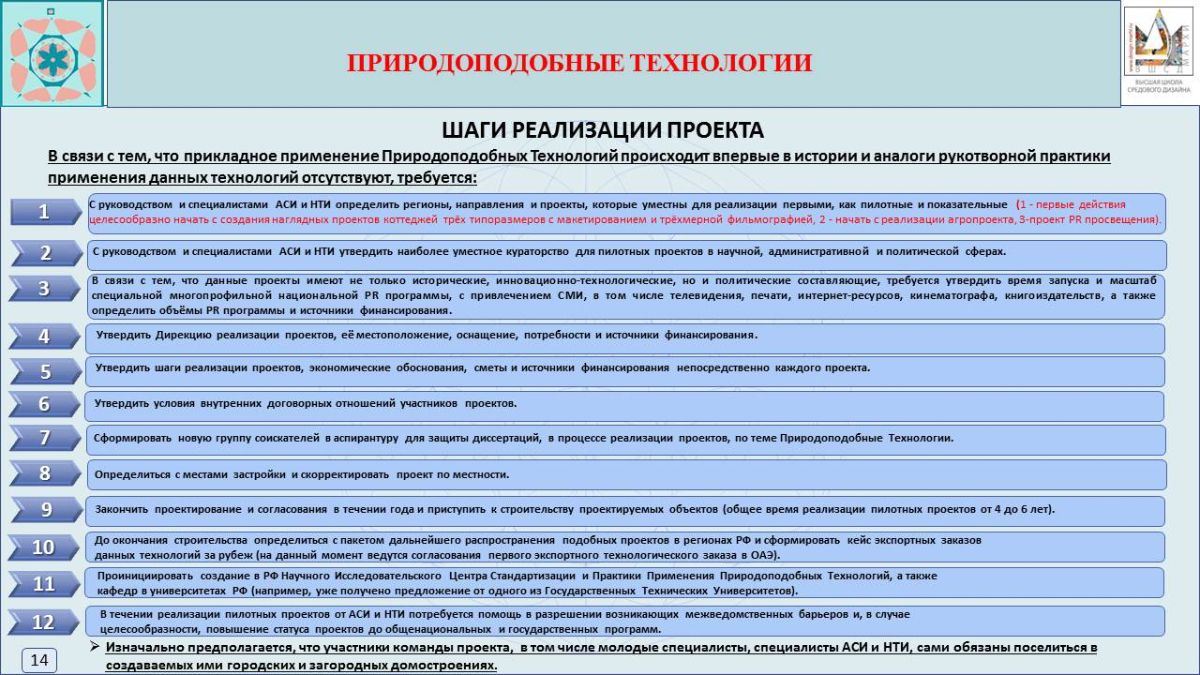 Шаги реализации проекта по Природоподобию