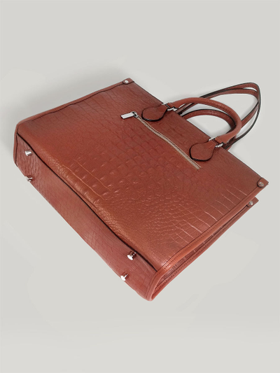(АРТИКУЛ: 10104/1/5) СУМКА ЖЕНСКАЯ БОЛЬШАЯ, НАТУРАЛЬНАЯ КОЖА С ТИСНЕНИЕМ "КРОКОДИЛ", ЯРКО-КОРИЧНЕВАЯ, РУЧКИ И РЕМЕНЬ ЧЕРЕЗ ПЛЕЧО