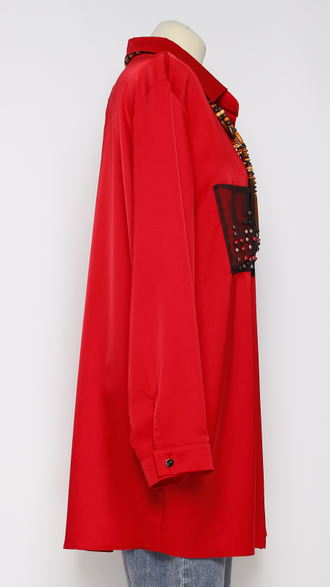 РУБАШКА БОХО "ШЁЛК  КАРМАНЫ " красная, бежевая, малахит р.50-60