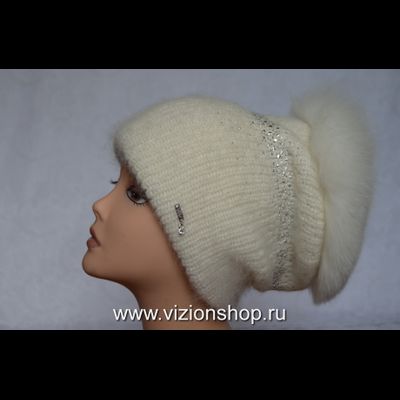 Женский вязаный головной убор с мехом Италия Vizio фото итальянских шапок зима 2020