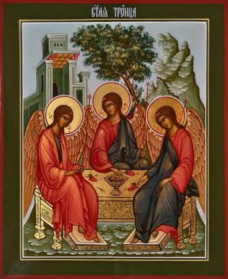 Троица Пресвятая. Рукописная икона. 17,5х21см.